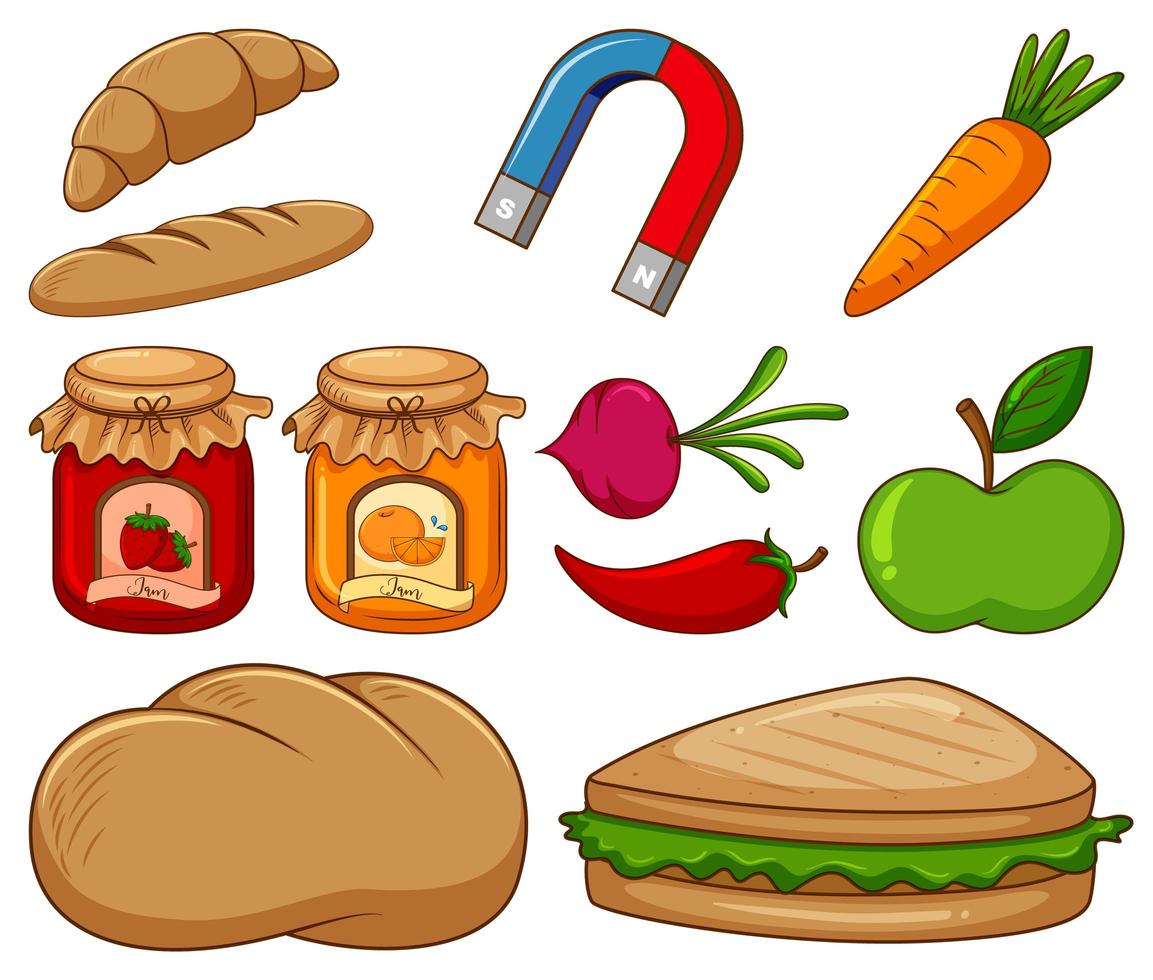 Large Set of Different Food and Other Items on White vector