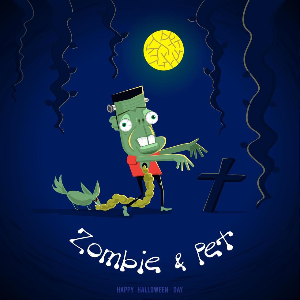 Zombie and pet walking vector