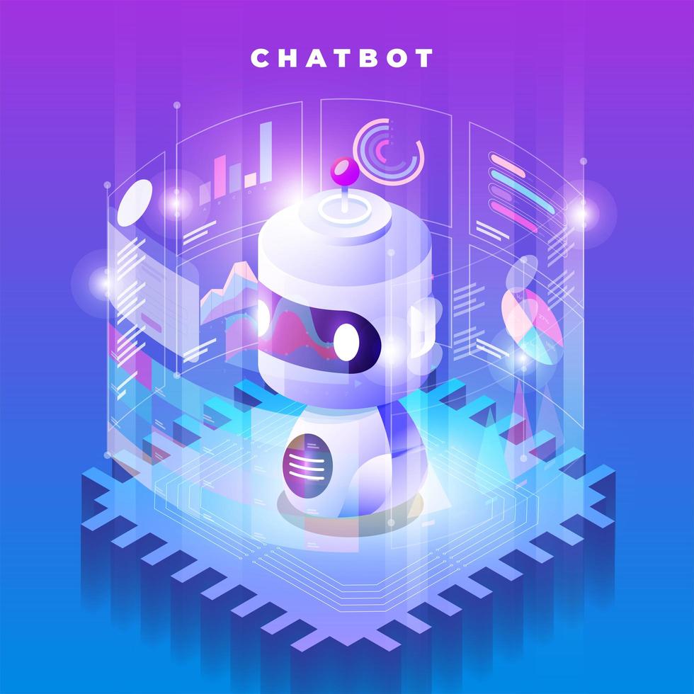 ilustración isométrica de la tecnología chatbot vector