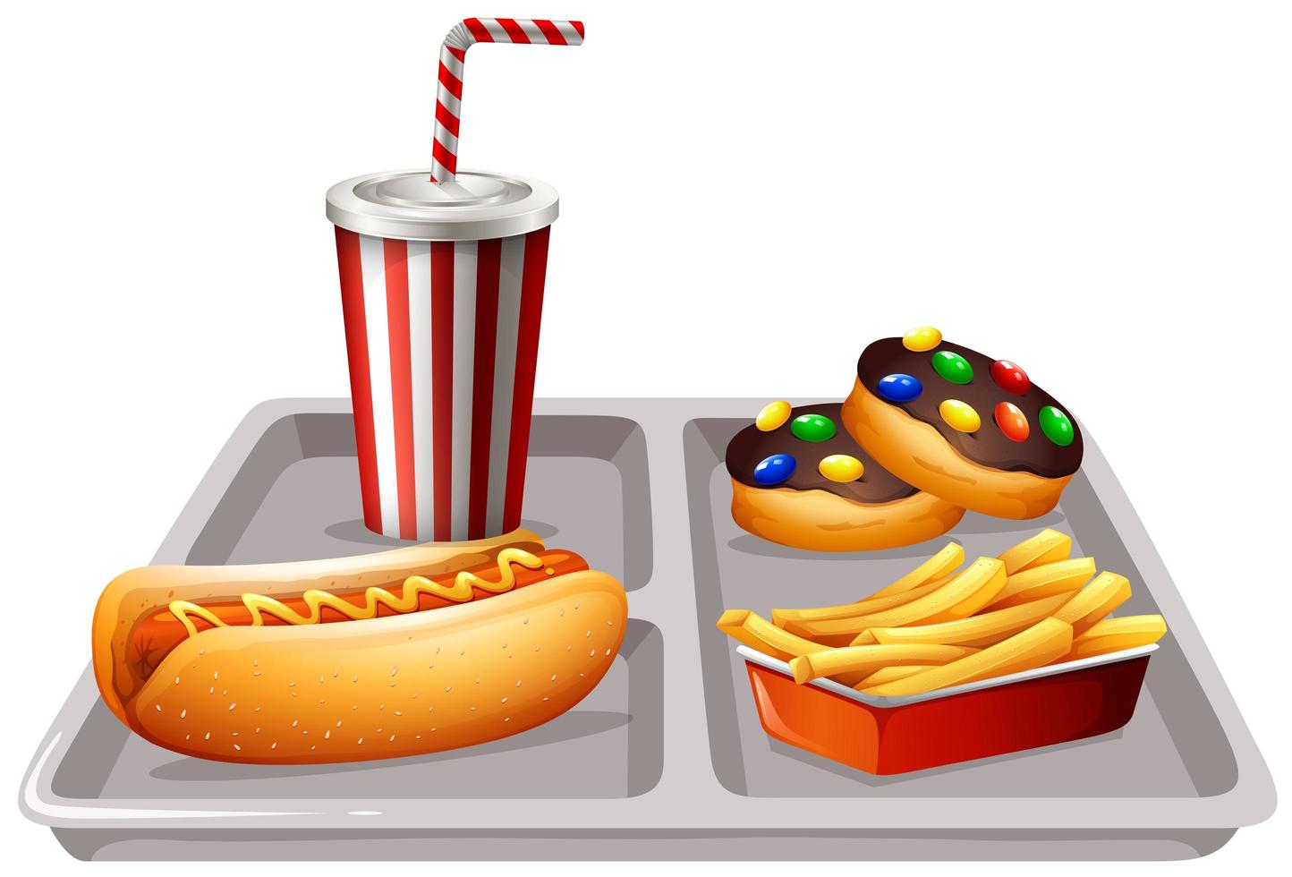 Fast food and soft drink on tray vector