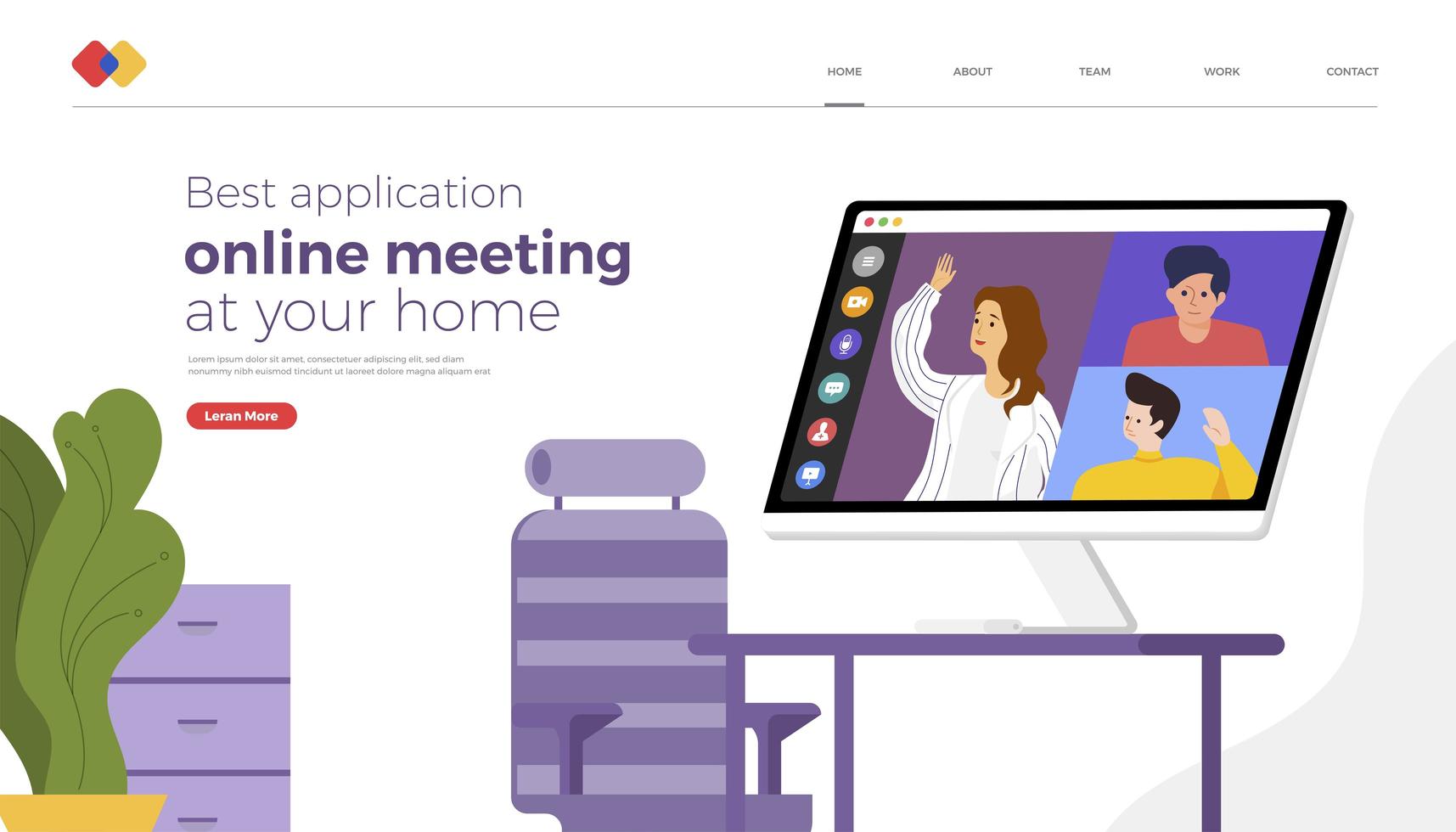 Landing website online meeting app vector