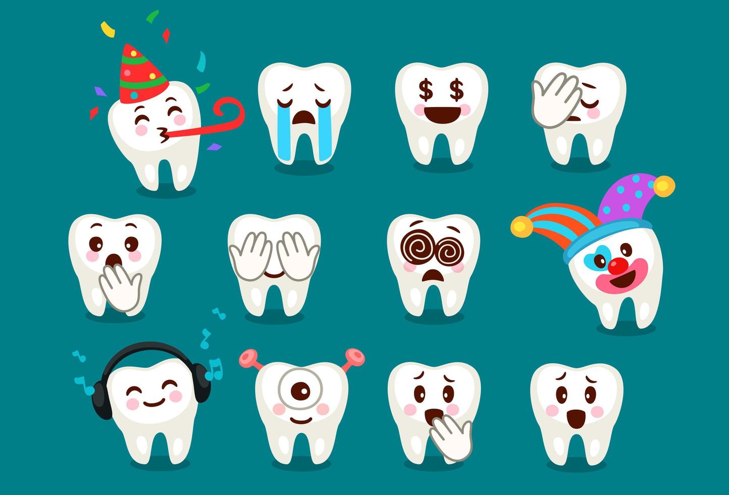 Set of cute tooth emoji and emoticons expressions 1308740 Vector Art at