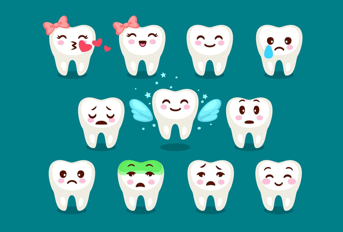 conjunto de dientes lindos emoji y emoticonos vector