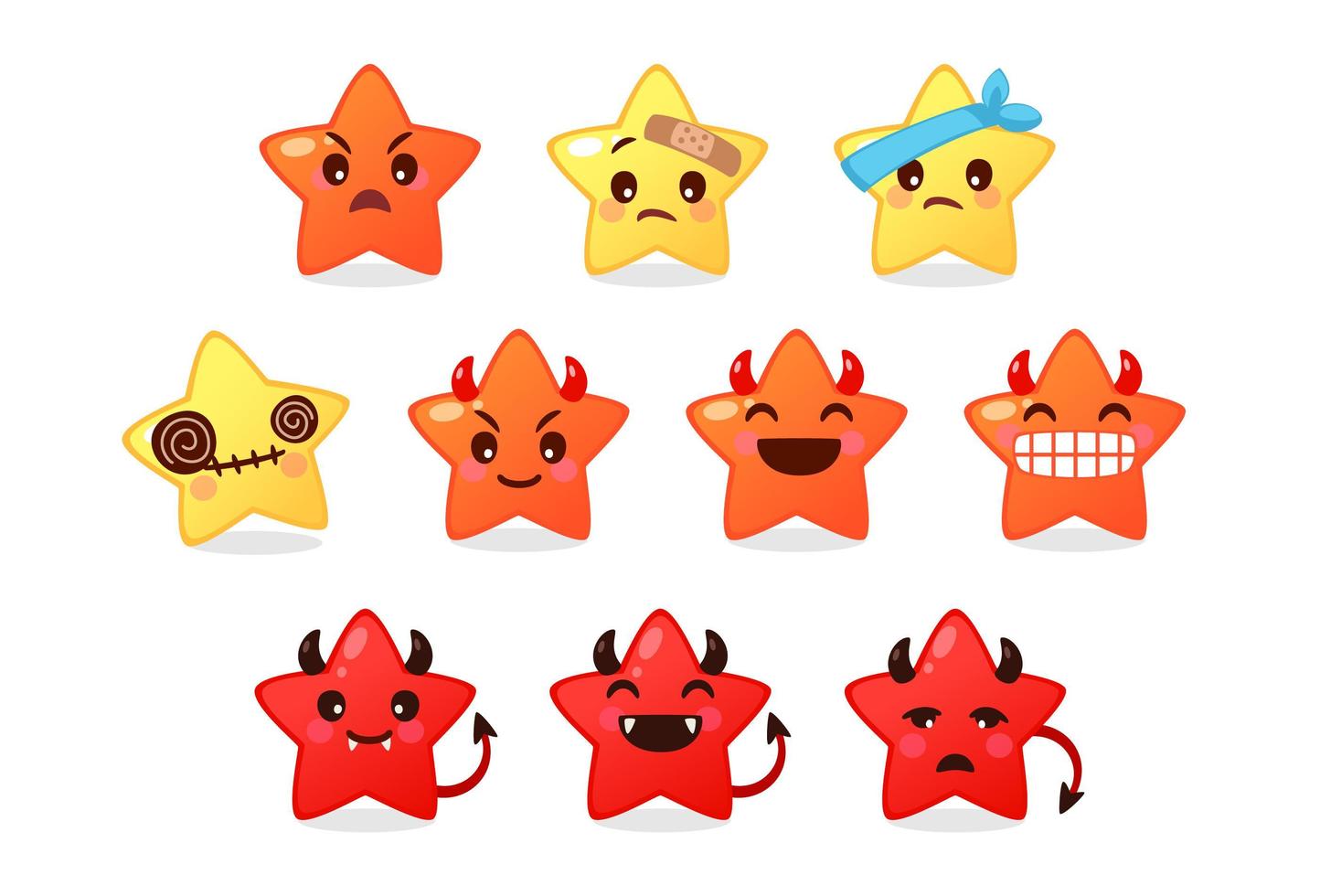 colección de diferentes emoticonos de linda estrella. vector