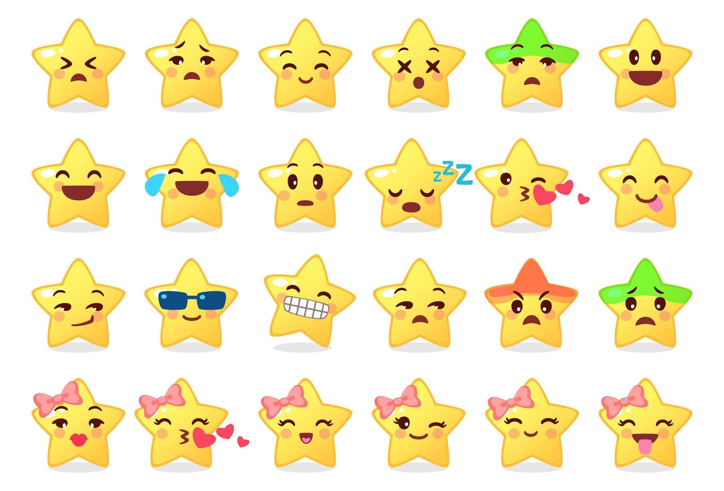 colección de diferentes emoticonos de linda estrella. vector