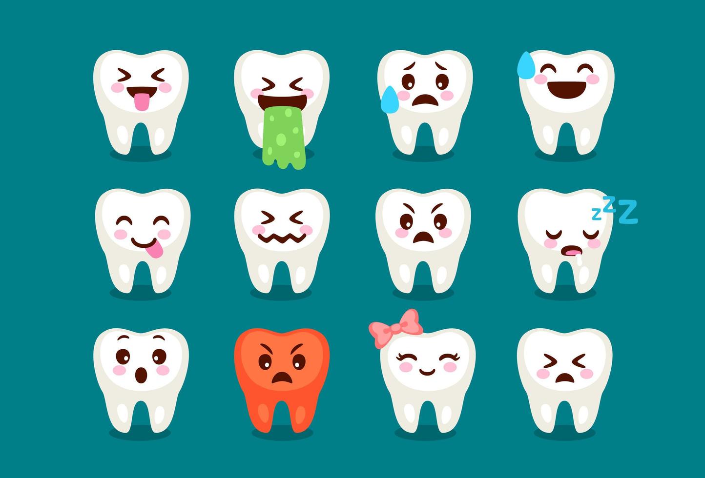 Set of cute tooth emoji expressions  vector