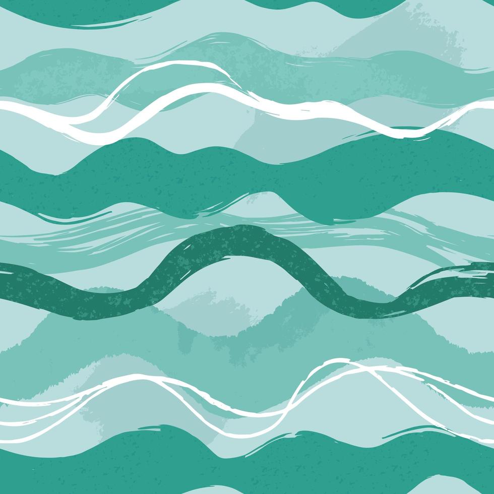 Hand drawn green waves seamless pattern vector