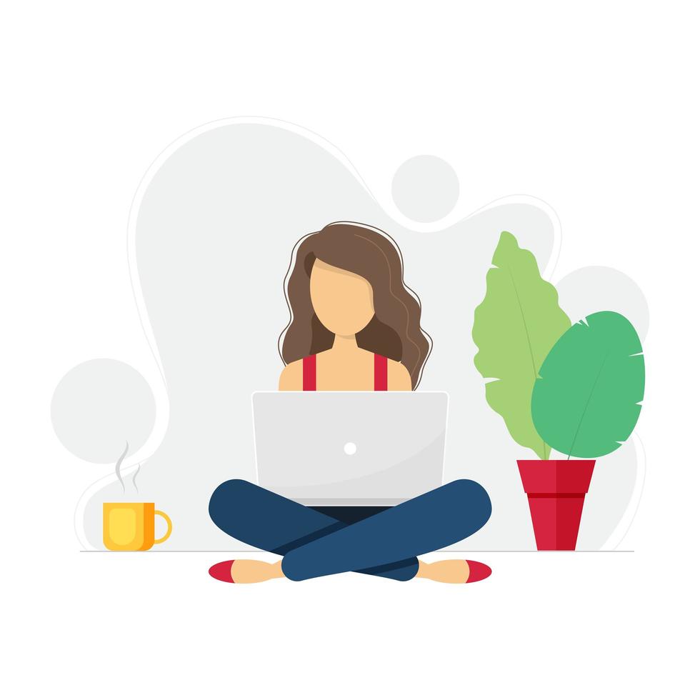 Woman working from home, student or freelancer vector