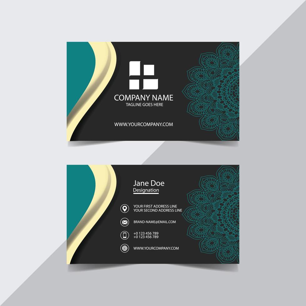 Teal and Gray Mandala Business Card Template vector