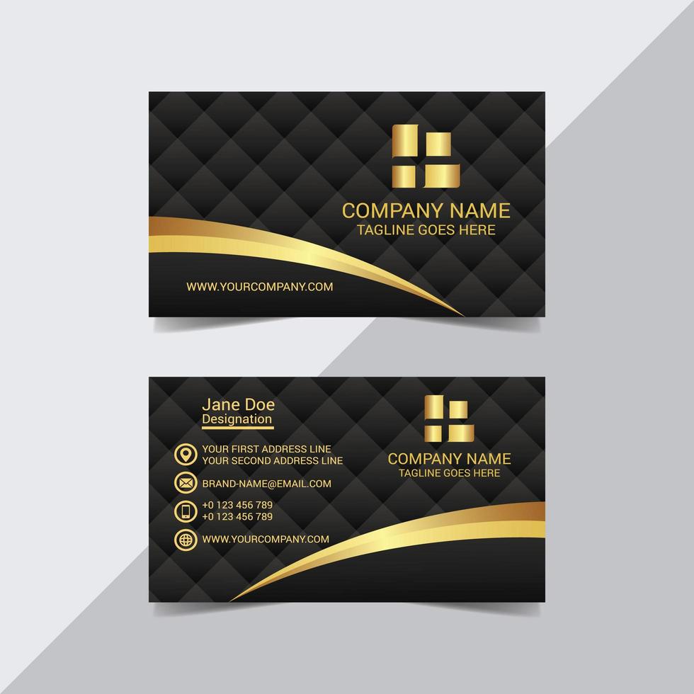 Golden Shape on Black Business Card Template vector