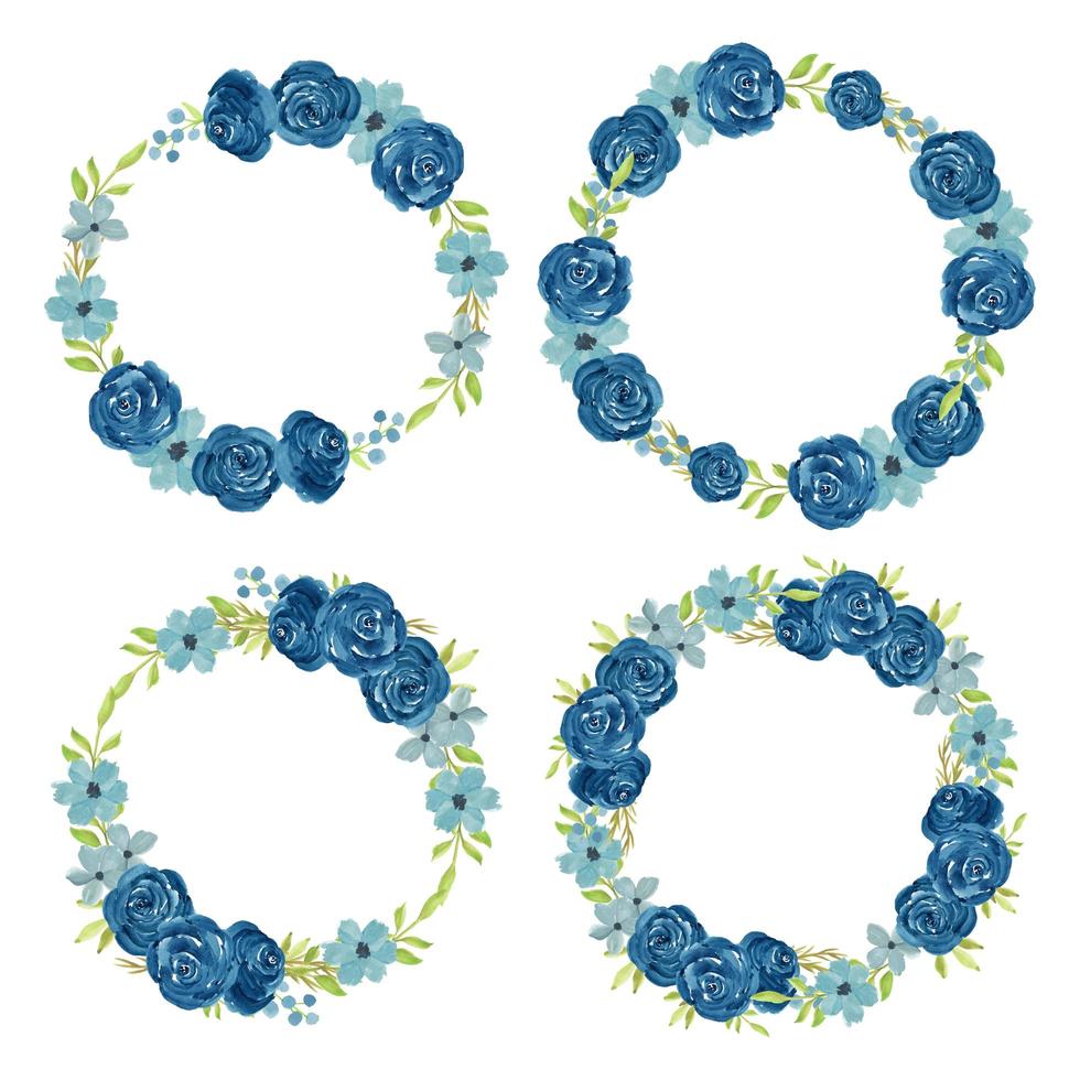 Watercolor navy flower wreath circle frame set vector