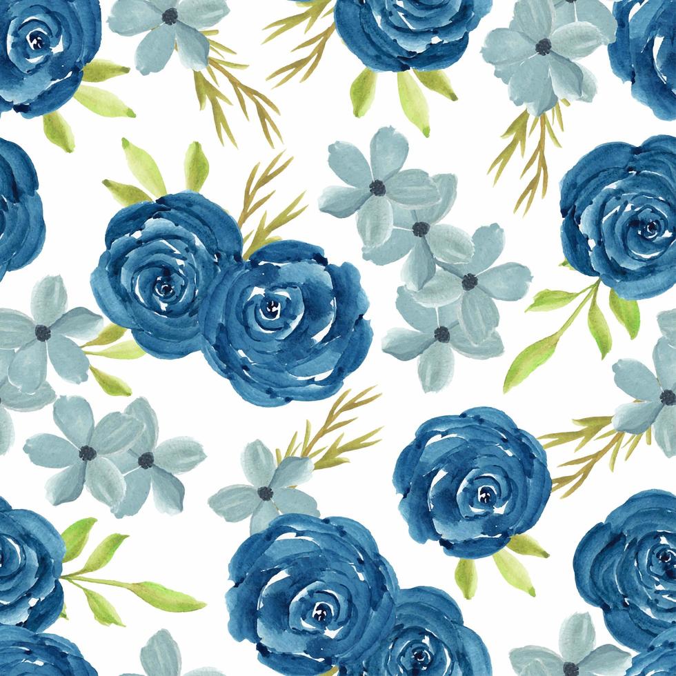 Watercolor floral seamless pattern with navy roses vector