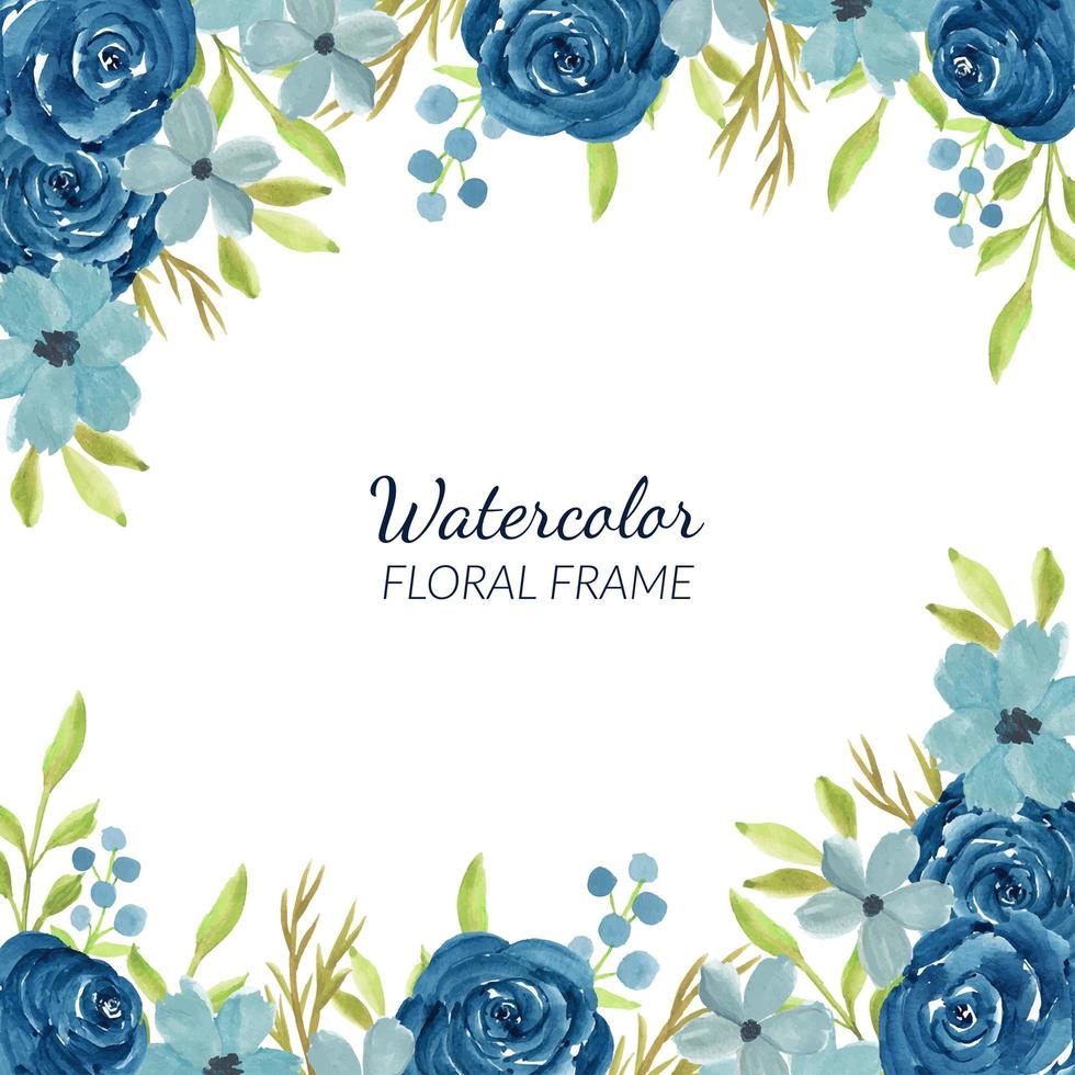 Navy rose floral watercolor frame vector