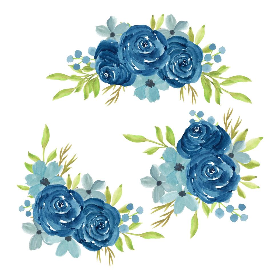 Watercolor hand painted navy rose flower bouquet vector