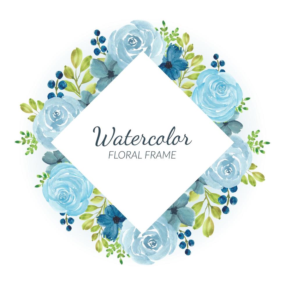 Watercolor blue rose floral border vector