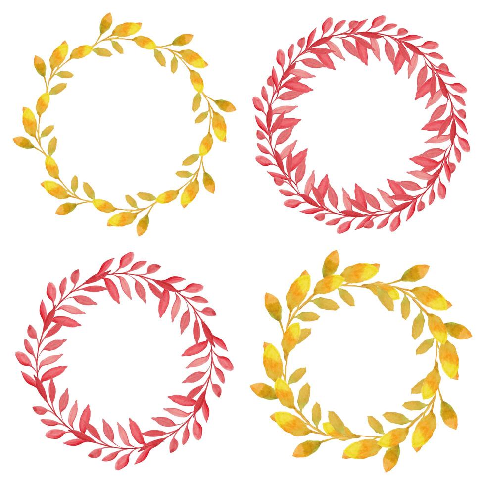 Watercolor autumn wreath pack circle leaf border vector