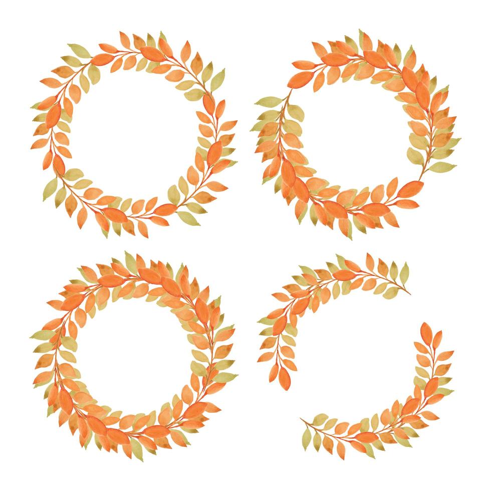 Hand painted watercolor orange leaf circle border set vector