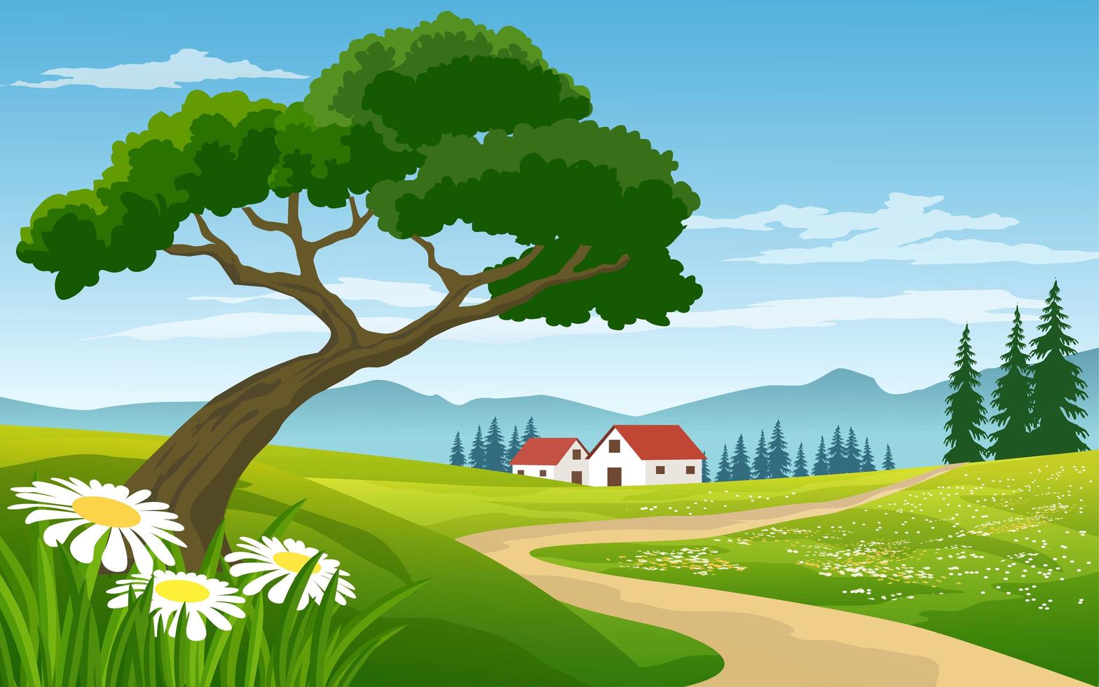 Beautiful Landscape Countryside with Farm  vector