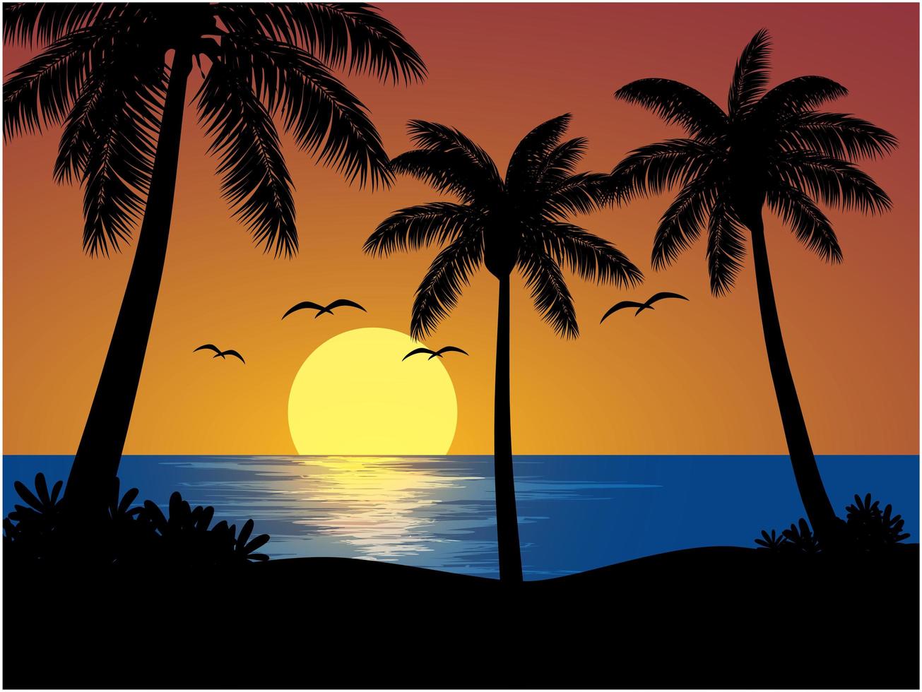 vista del atardecer tropical con palmeras vector