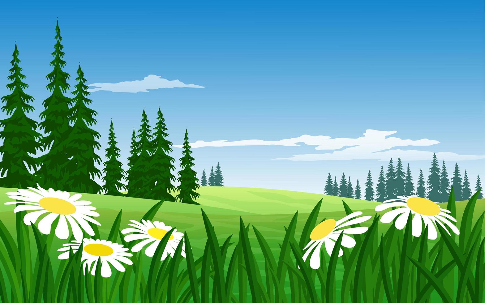 Flowers in mountain meadow landscape  vector