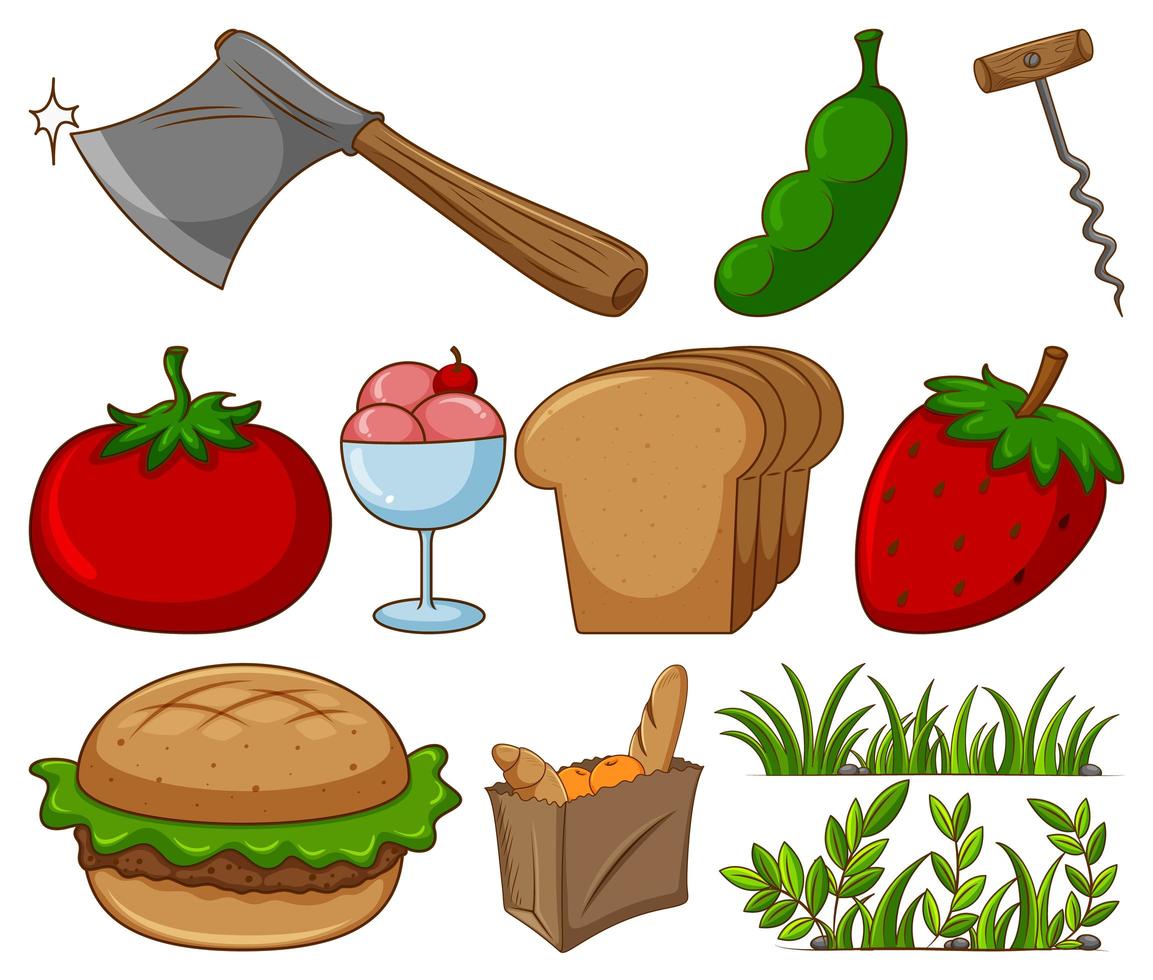 Large Set of Different Food and Other Items on White vector