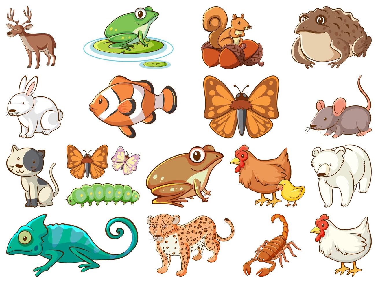 gran conjunto de vida silvestre con muchos tipos de animales. vector