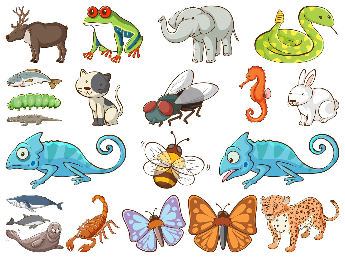 gran conjunto de vida silvestre con muchos tipos de animales. vector