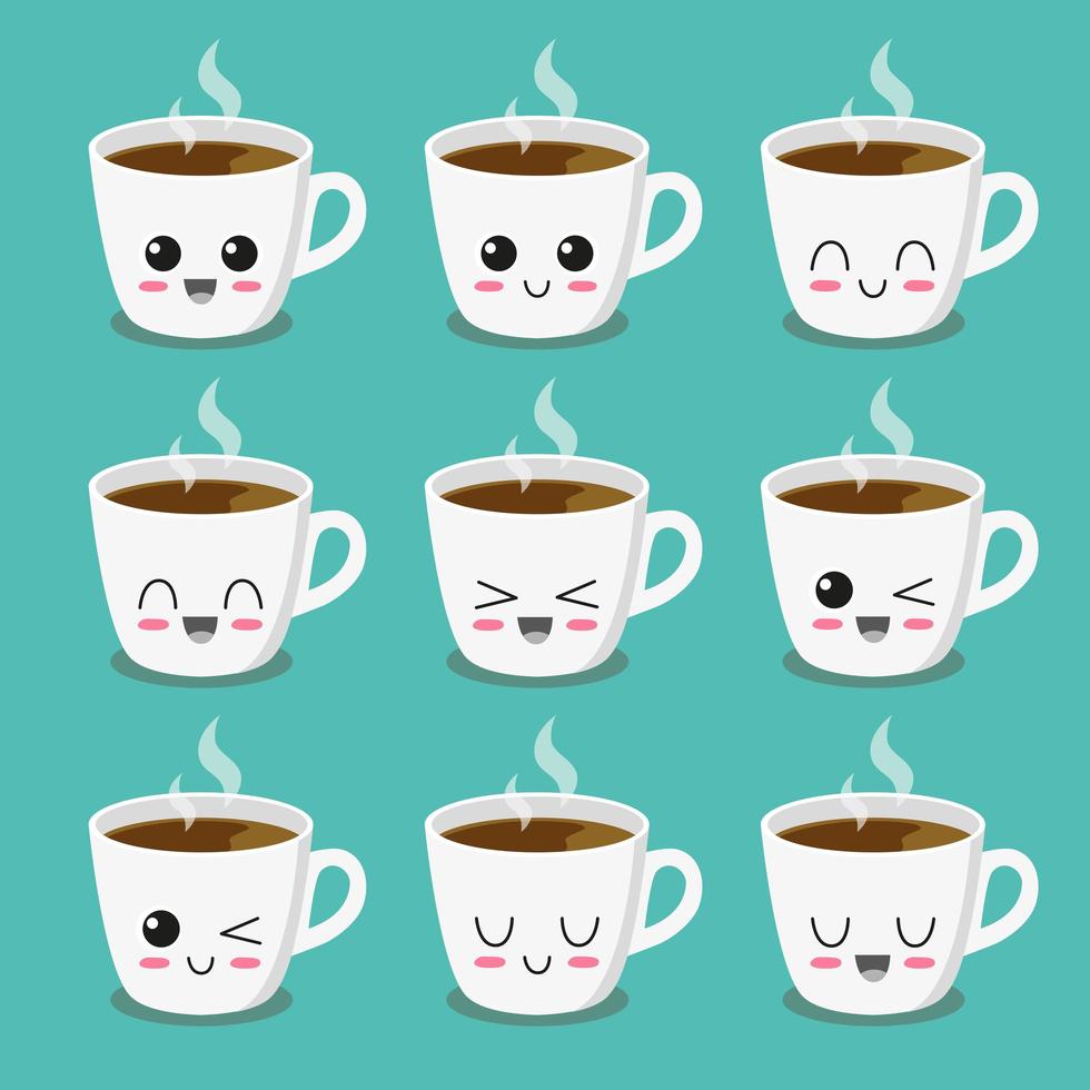 Cup of coffee character collection vector