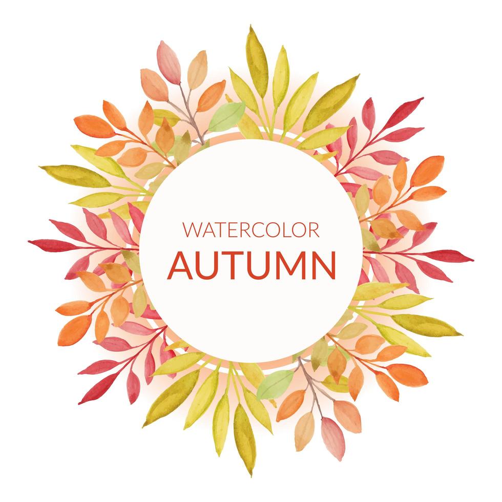 Circle autumn border with watercolor leaves vector