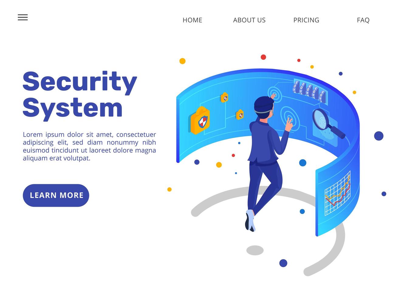 Security system landing page isometric design  vector