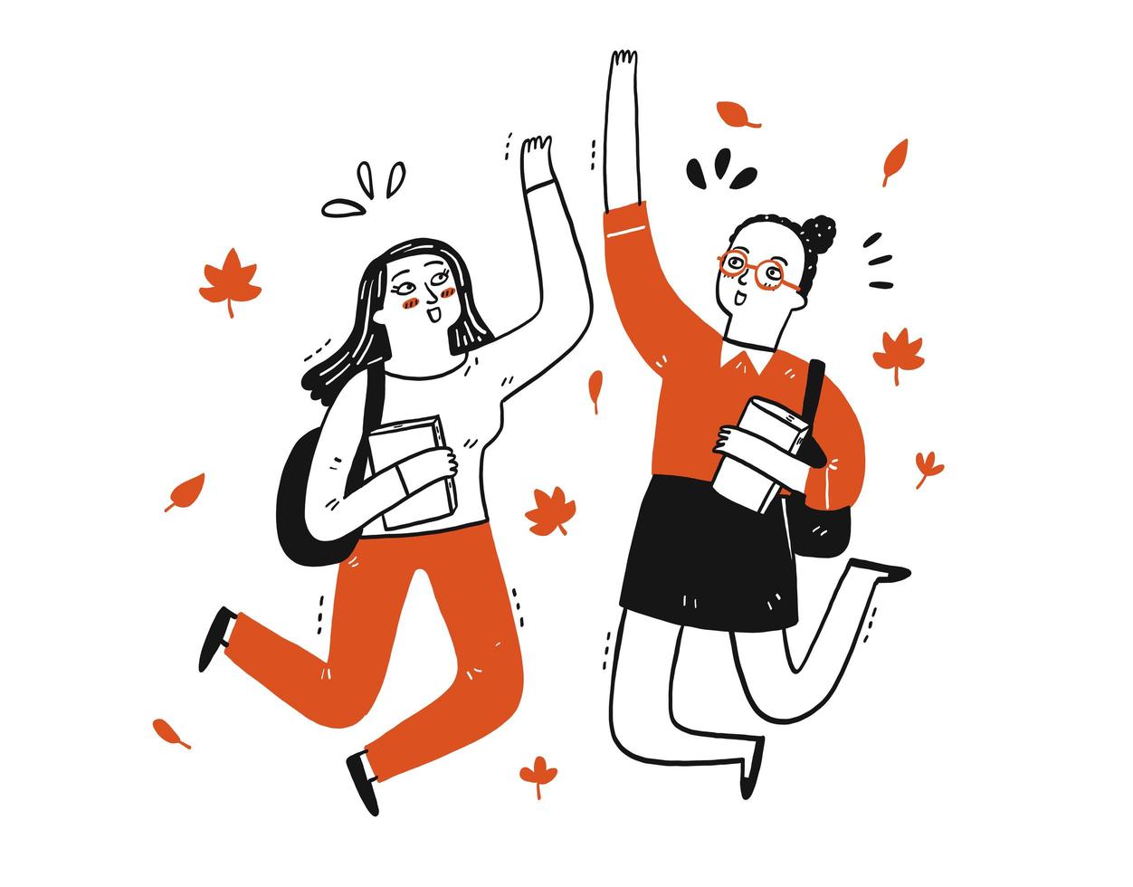 Two student girls doing a hi-five vector