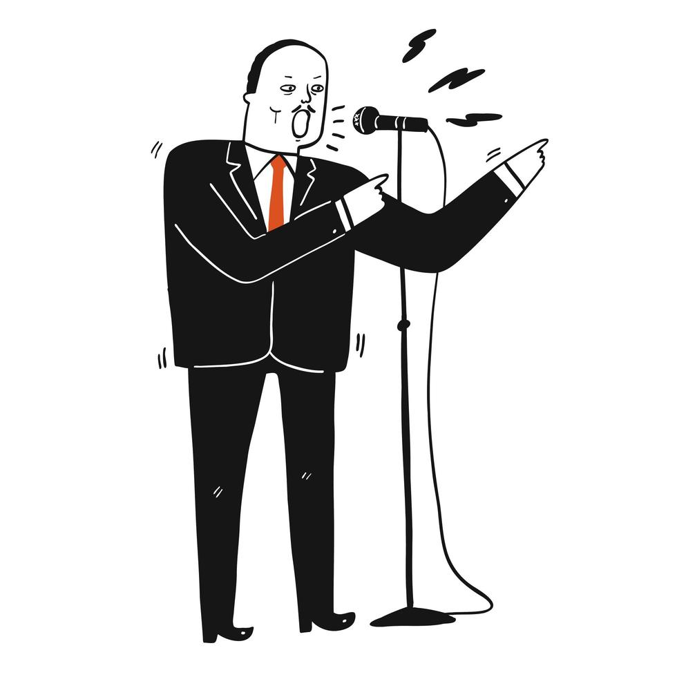 Man in a black suit giving a speech vector