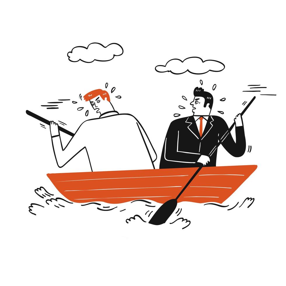 Business man arguing on a small boat vector