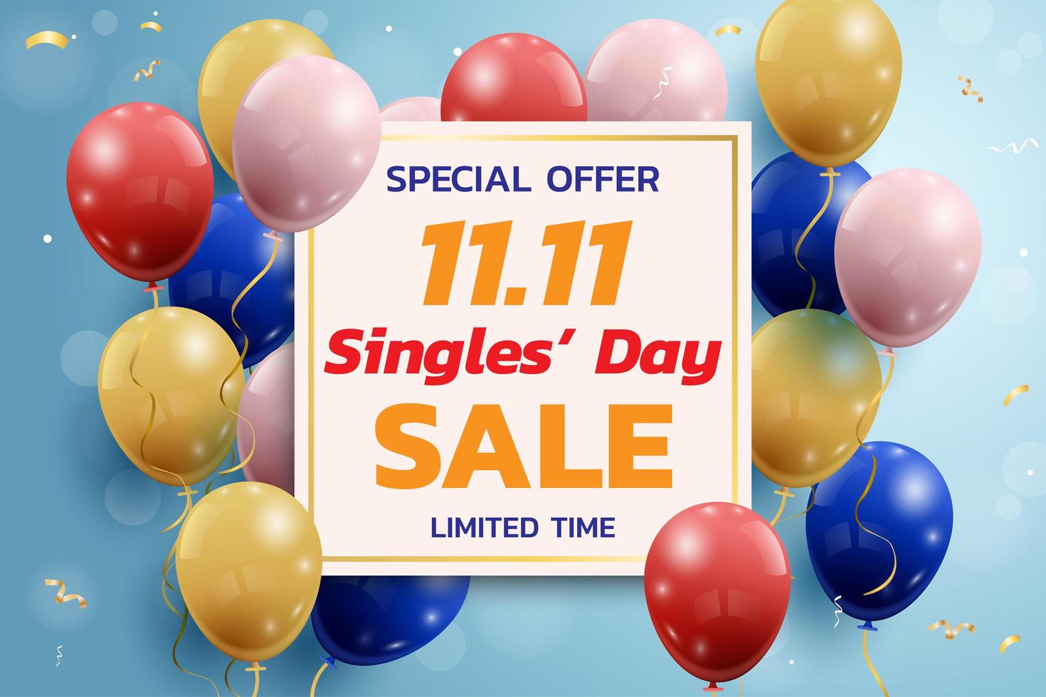 Singles' Day Sale Banner with Balloons vector