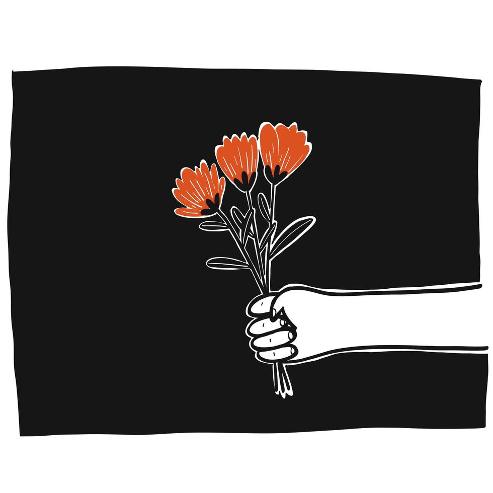 Hand holding flowers vector