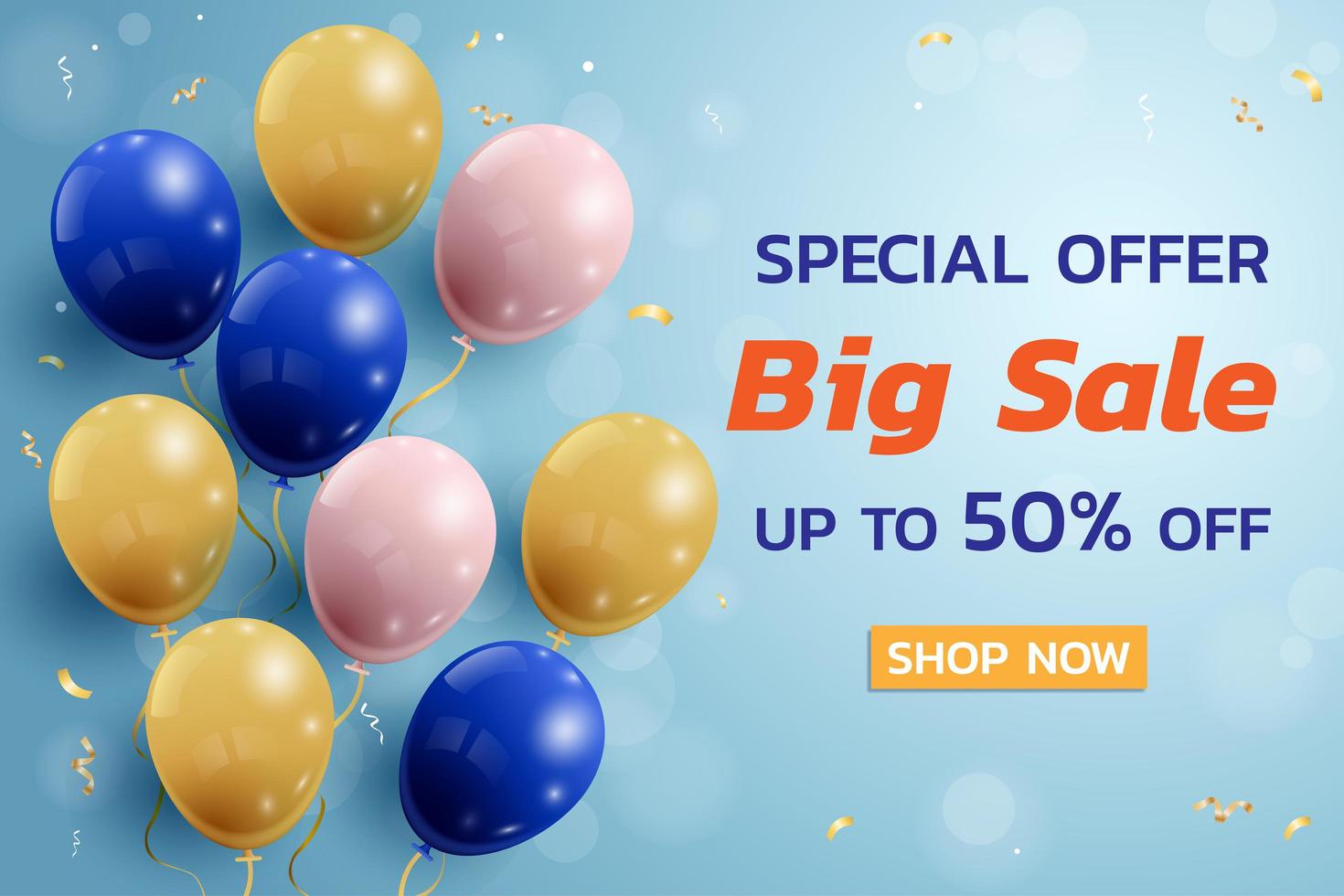 Sale Banner Design with Balloons and Confetti vector