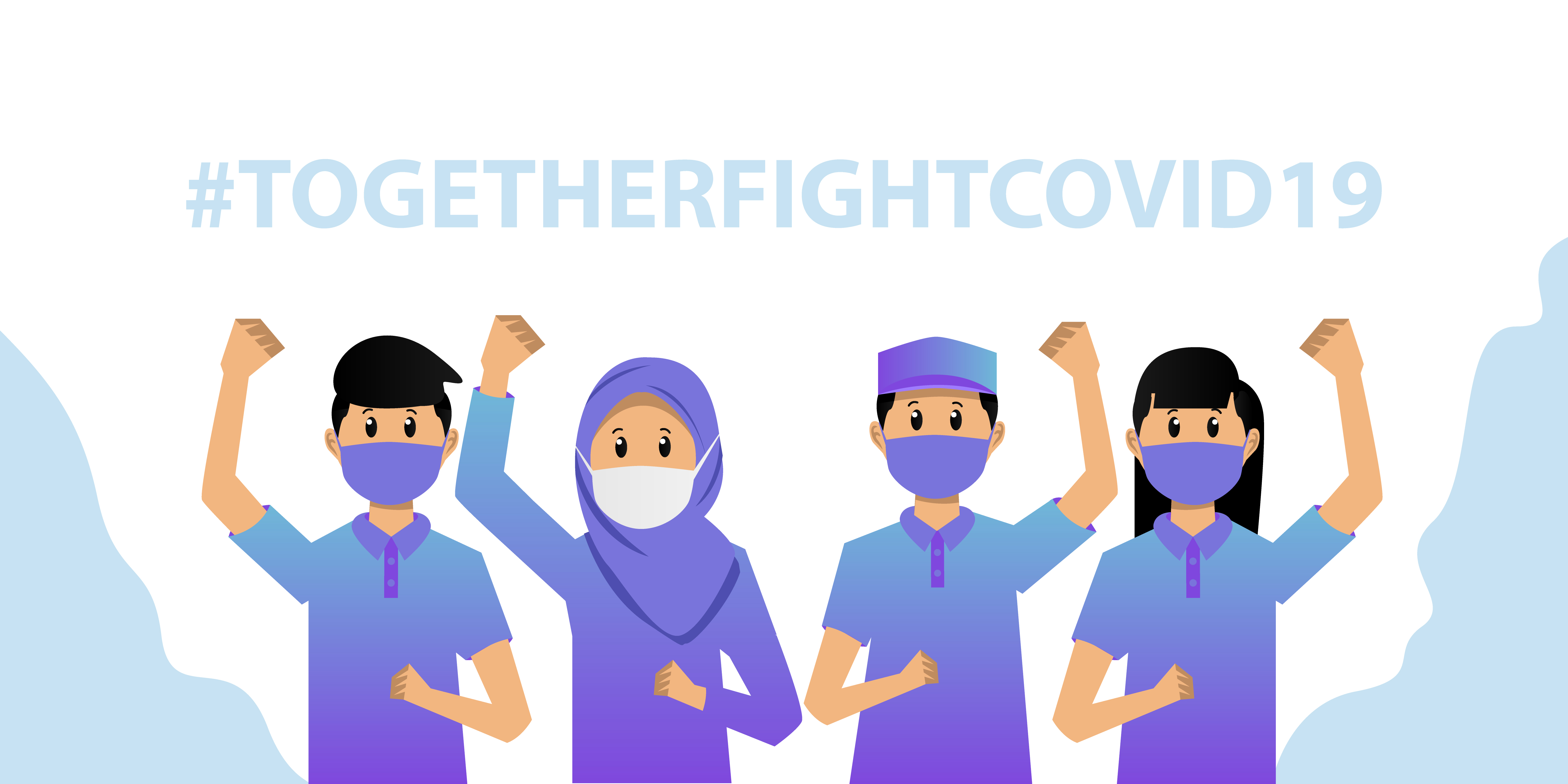 Together fight covid 19 banner with masked people - Download Free