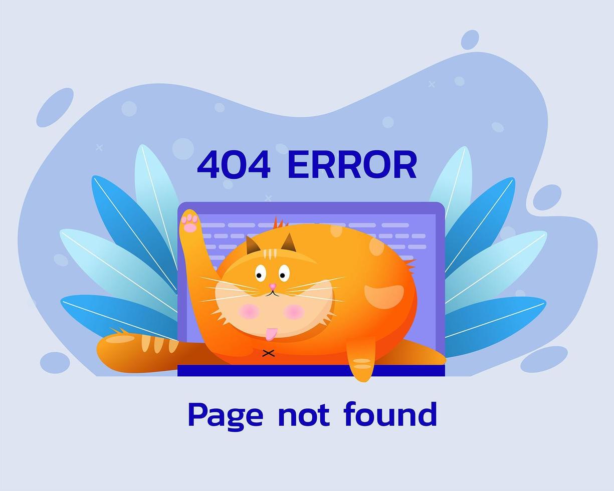 Error 404 Page with Cat on Laptop vector