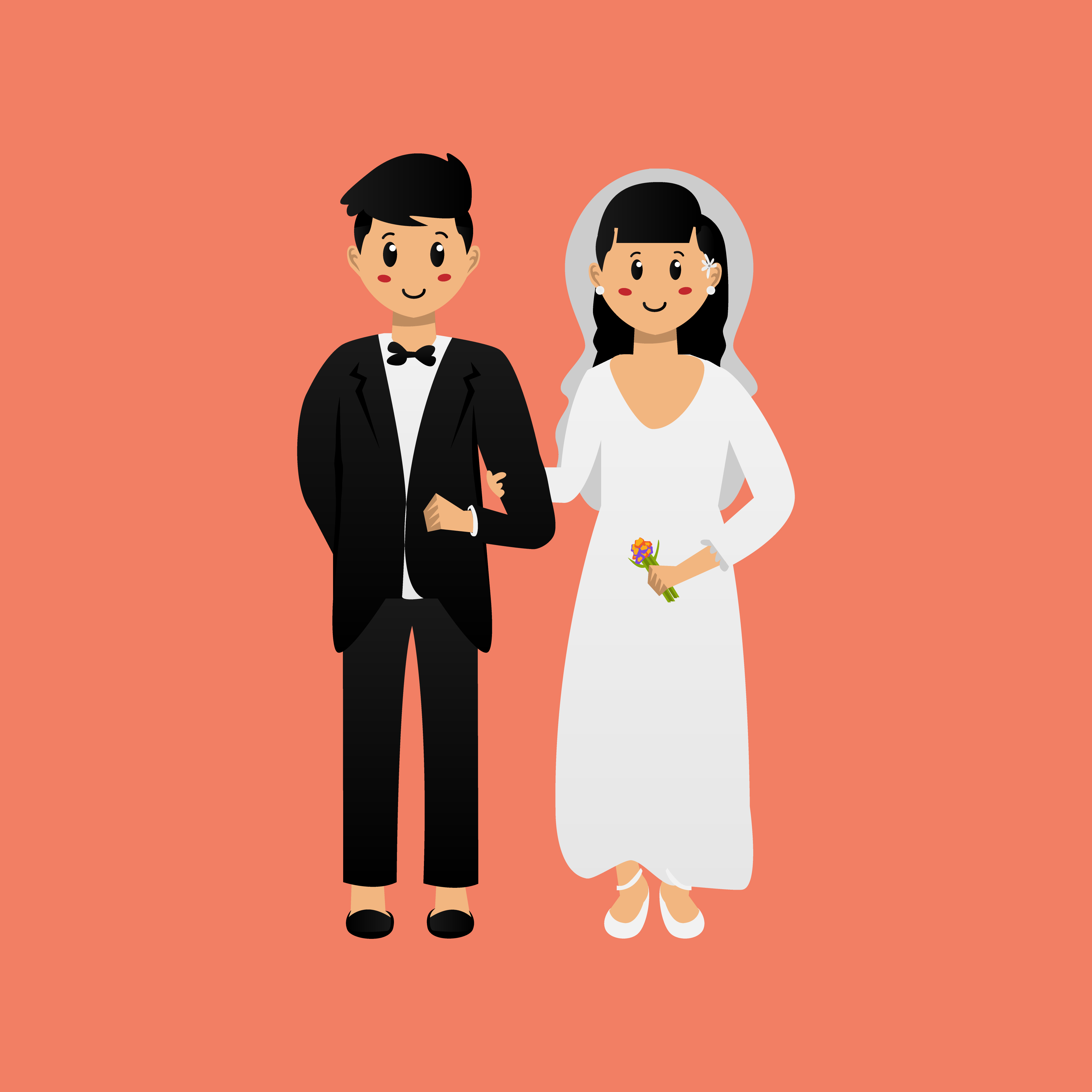 Cute bride and groom cartoon characters 1309079 Vector Art at Vecteezy