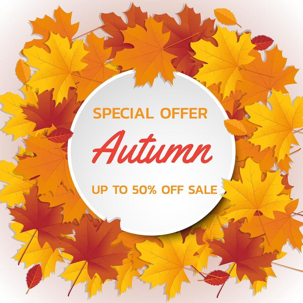 Autumn Sale Circle Frame with Leaves vector