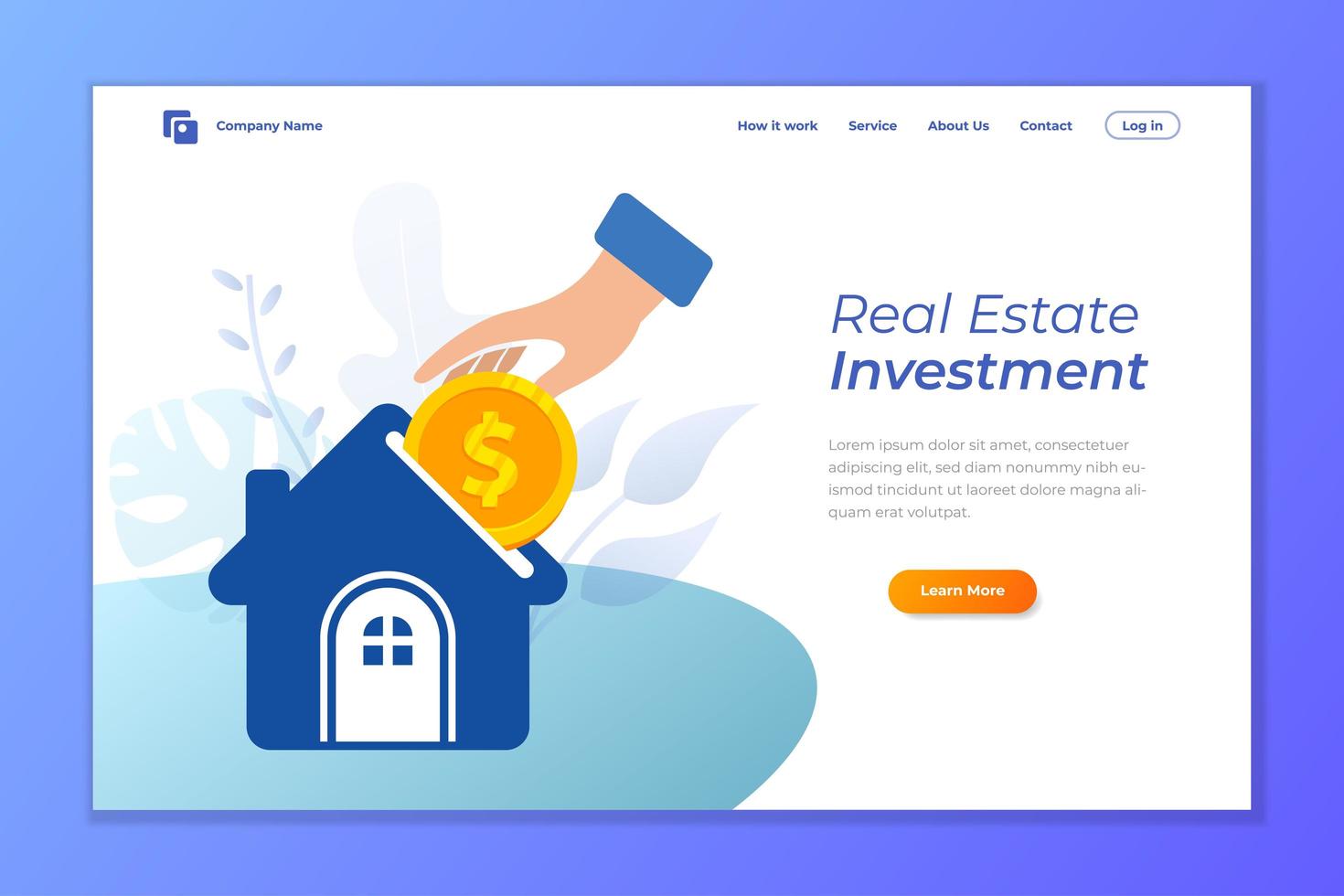 Real estate investment landing page design vector