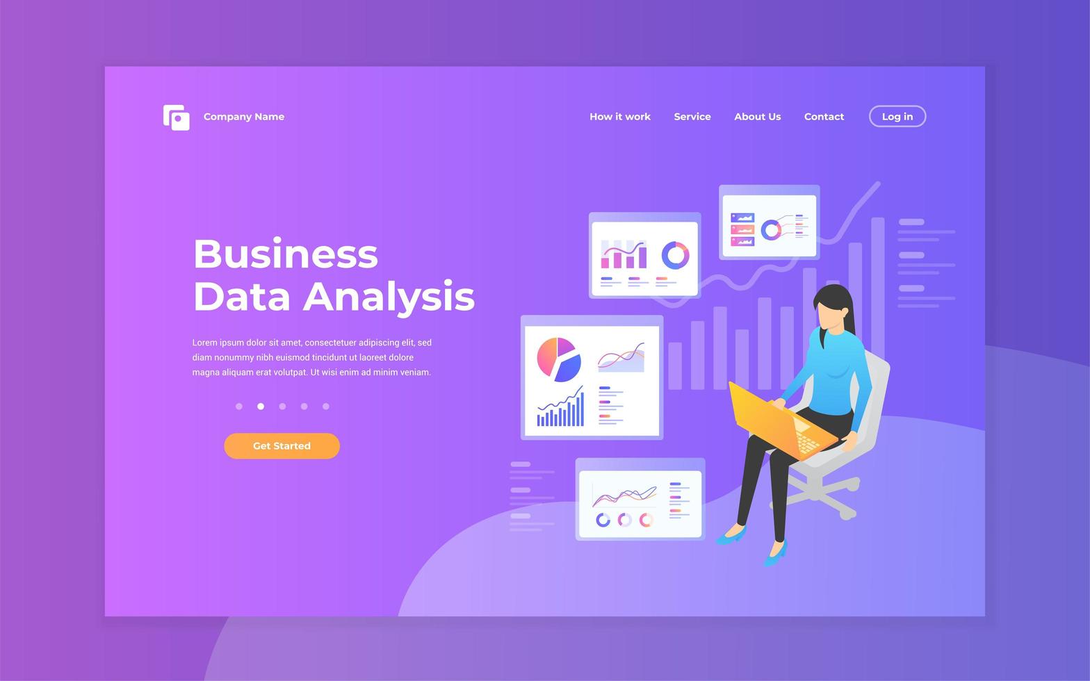 Business data analysis landing page design template vector