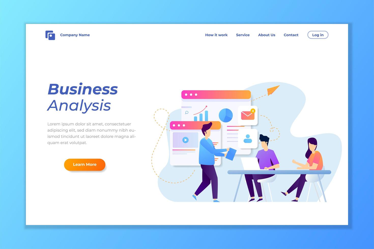 Business data analysis landing page vector