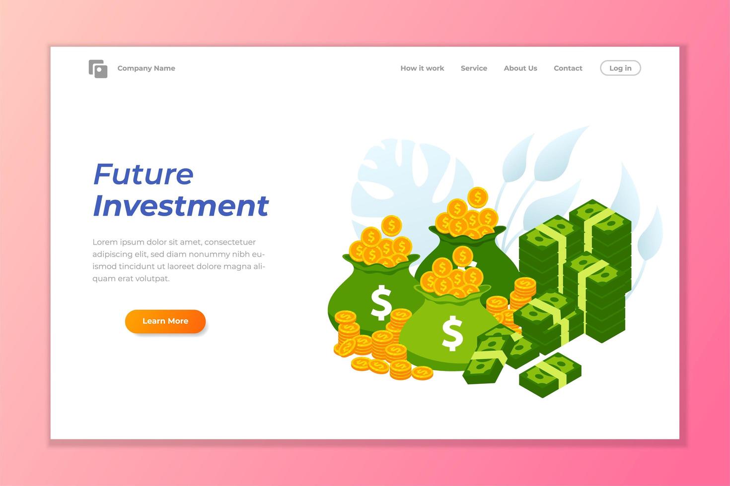 Pile of coins and banknote future investment landing page vector