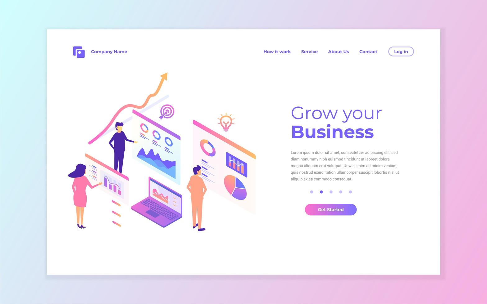 Pink and blue business landing page design vector