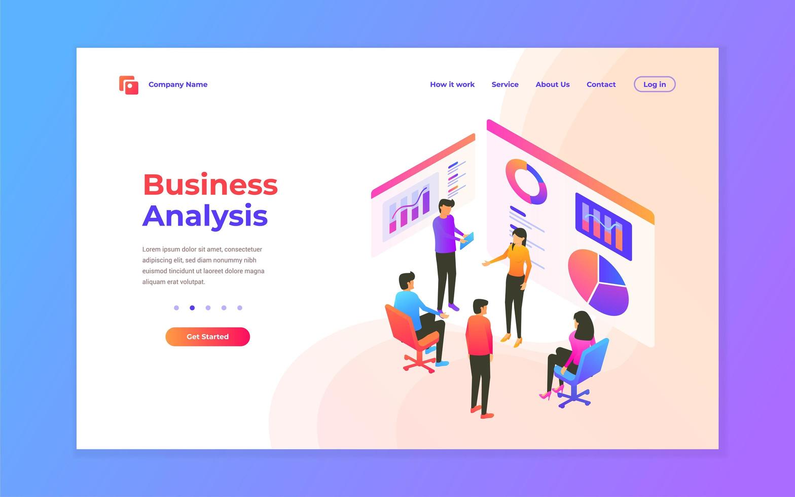 Business analysis landing page design vector