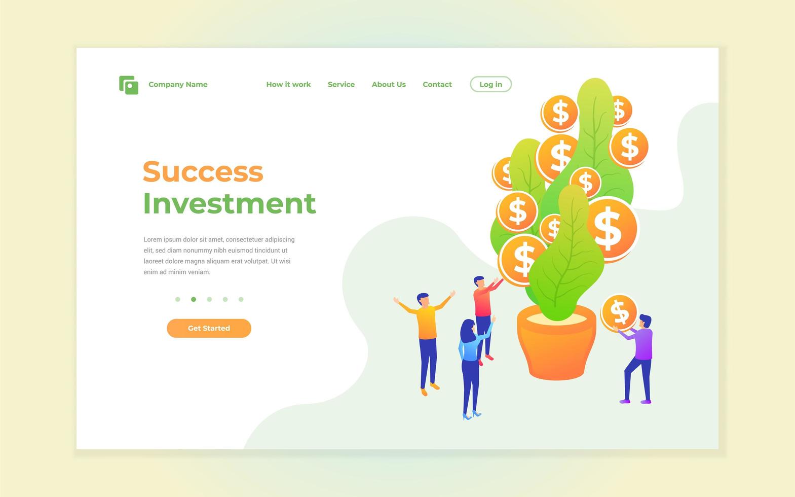 Investment success landing page vector