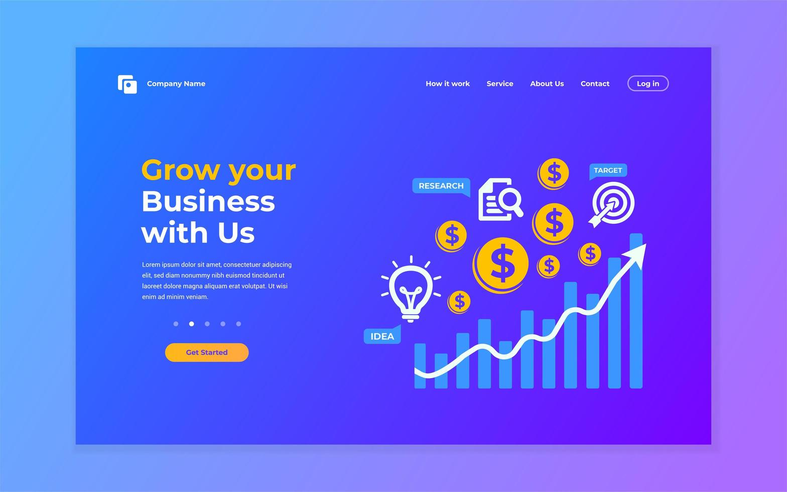 Blue and purple business growing landing page vector