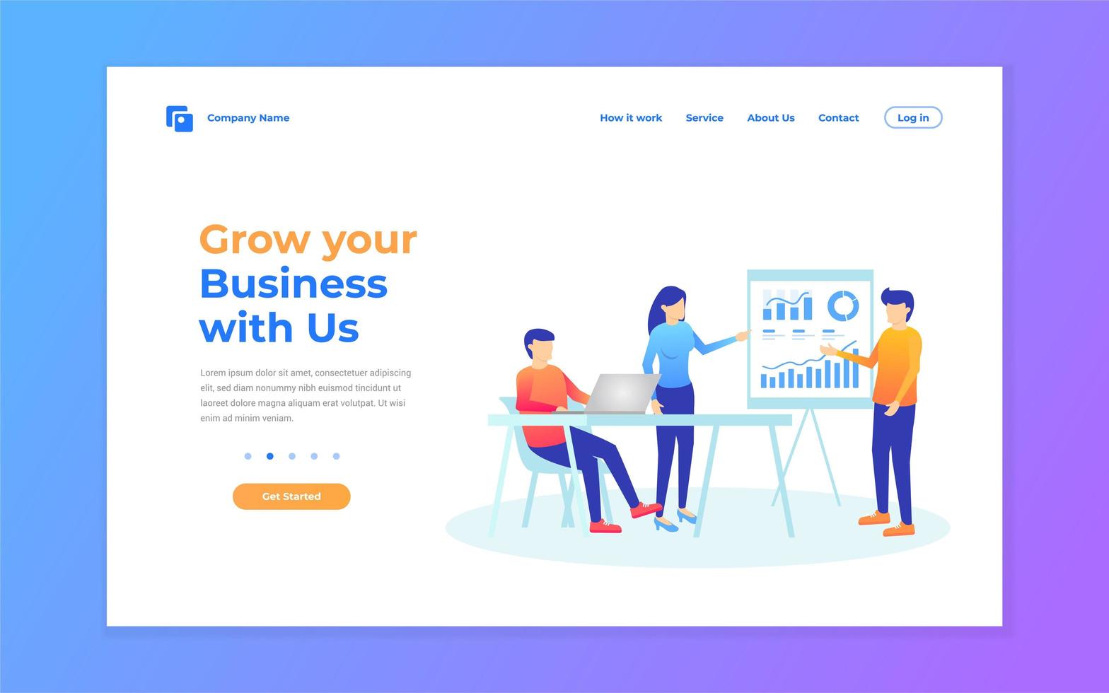 Landing page team work design vector