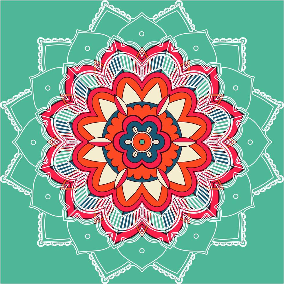 patrón de mandala sobre fondo verde azulado vector